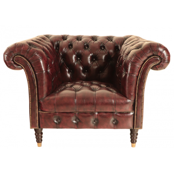 Pohovka jednomiestna Chesterfield Bath z pravej hovädzej kože New Red