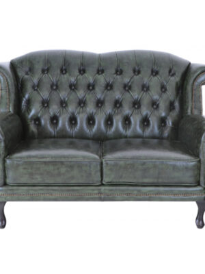 Pohovka dvojmiestna Chesterfield Crown z pravej hovädzej kože Green