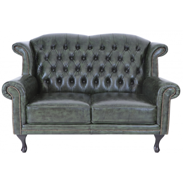 Pohovka dvojmiestna Chesterfield Crown z pravej hovädzej kože Green