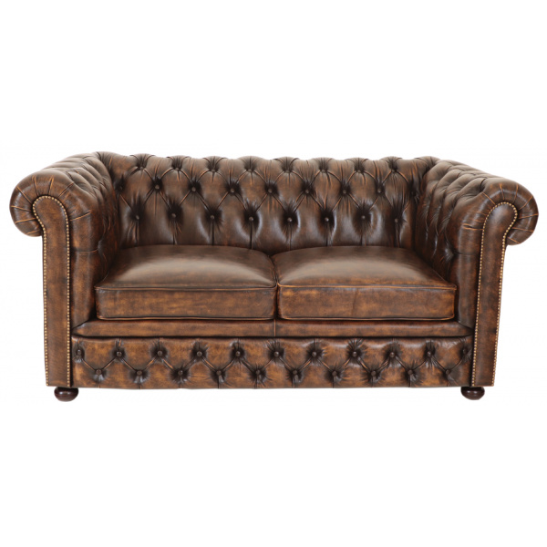 Pohovka dvojmiestna Chesterfield Greenfield z pravej hovädzej kože Whisky Pohovka dvojmiestna Chesterfield Greenfield z pravej hovädzej kože Whisky