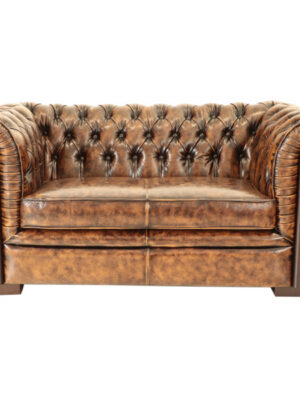 Pohovka dvojmiestna Chesterfield Tiffy z pravej hovädzej kože Whisky