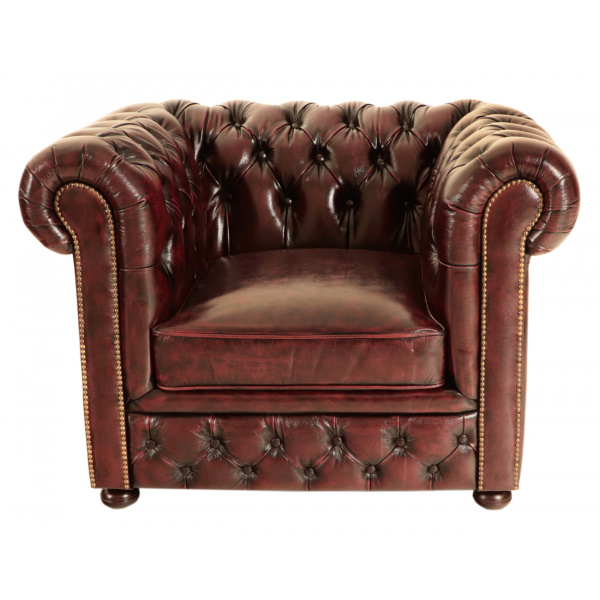 Pohovka jednomiestna Chesterfield Greenfield z pravej hovädzej kože New Red