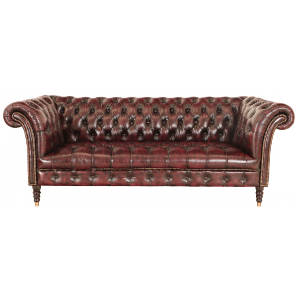 Pohovka trojmiestna Chesterfield Bath z pravej hovädzej kože New Red Pohovka trojmiestna Chesterfield Bath z pravej hovädzej kože New Red