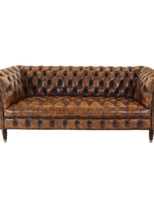 Pohovka trojmiestna Chesterfield Bath z pravej hovädzej kože Whisky