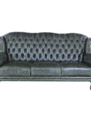 Pohovka trojmiestna Chesterfield Crown z pravej hovädzej kože Green